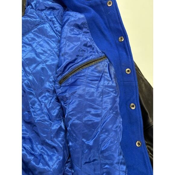 G-III Carl Banks NY Giants Leather Varsity Bomber Jacket Blue/Black Mens Size XL - Picture 12 of 16